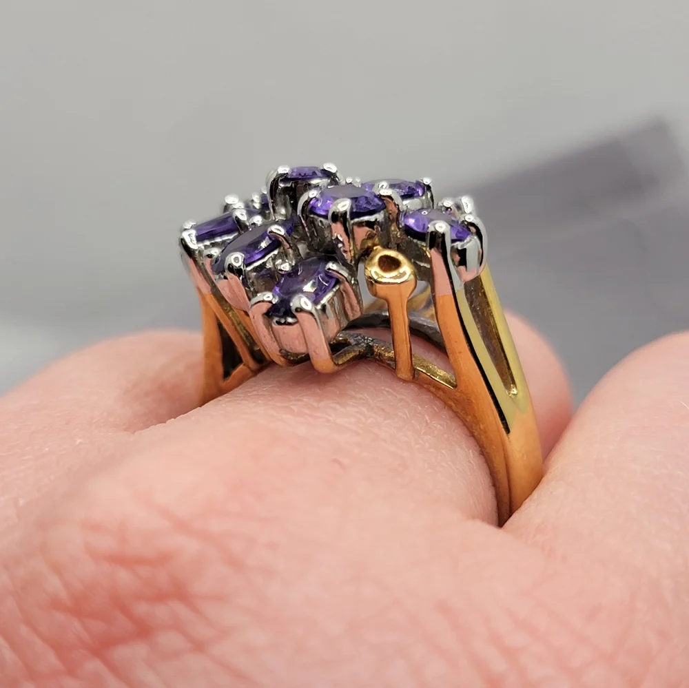 Vintage Gemstone Cluster Cocktail Ring  Amethyst Gold Tone